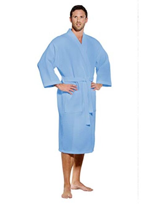 Turquaz Linen Lightweight Long Waffle Kimono Spa Robe for Men