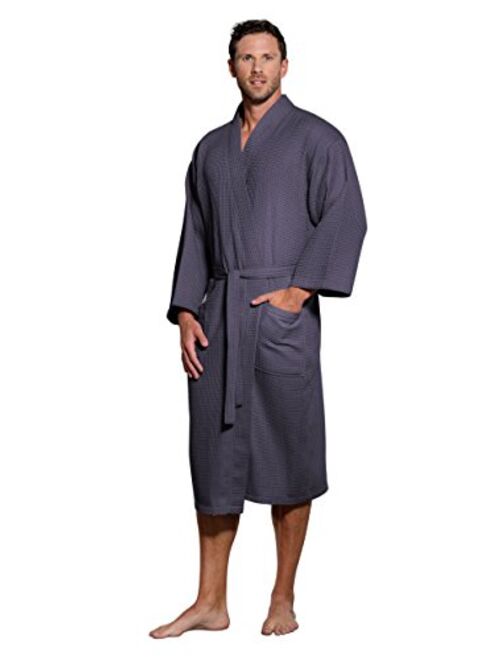 Turquaz Linen Lightweight Long Waffle Kimono Spa Robe for Men