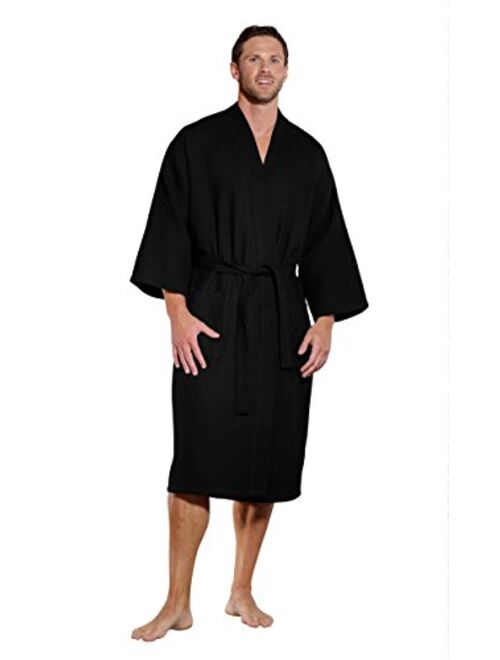 Turquaz Linen Lightweight Long Waffle Kimono Spa Robe for Men