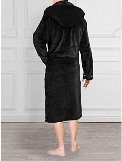 Men's Hooded Fleece Robe with Satin Trim and Shawl Collar | Plush and Warm Mens Bathrobe for Spa