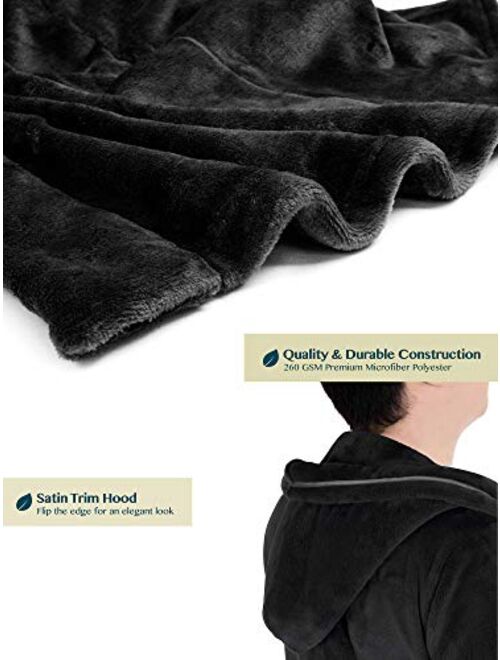 Men's Hooded Fleece Robe with Satin Trim and Shawl Collar | Plush and Warm Mens Bathrobe for Spa