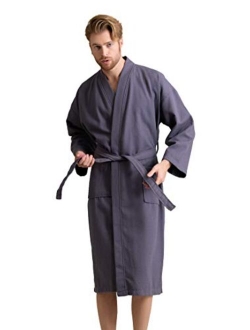 Men's Waffle Spa Bathrobe with 100% Turkish Cotton. Long, Lightweight, Absorbent