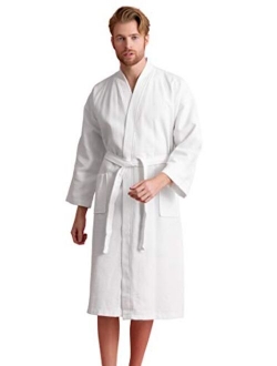 Men's Waffle Spa Bathrobe with 100% Turkish Cotton. Long, Lightweight, Absorbent