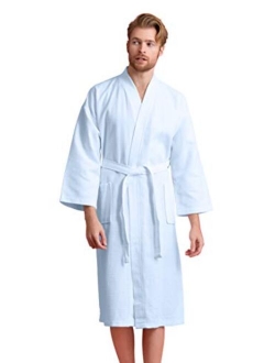 Men's Waffle Spa Bathrobe with 100% Turkish Cotton. Long, Lightweight, Absorbent