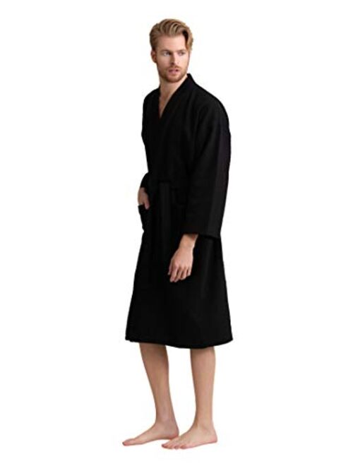 Men's Waffle Spa Bathrobe with 100% Turkish Cotton. Long, Lightweight, Absorbent