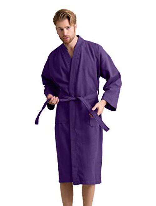 Men's Waffle Spa Bathrobe with 100% Turkish Cotton. Long, Lightweight, Absorbent