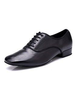 DLisiting Latin Dance Shoes Mens Ballroom Leather Modern Dancing Shoes Black