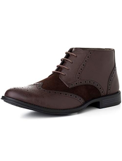 Geneva Mens Ankle Boots Lace Up Twotone Brogue Wing Tip Dress Shoes