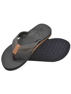 KUAILU Men's Yoga Mat Leather Flip Flops Thong Sandals with Arch Support