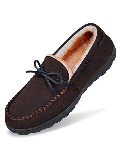 MIXIN Mens Slippers Moccasins Slippers for Men Warm House Slip on Flats Shoes with Cozy Memory Foam for Men Indoor With Arch Support