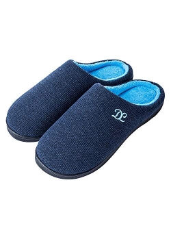 DL Mens-Memory-Foam-Slippers, Slip on Bedroom Slippers for Mens Indoor Outdoor, Men's House Slippers Non-Slip Hard Rubber Sole, Warm Soft Flannel Lining Man Slippers Blac