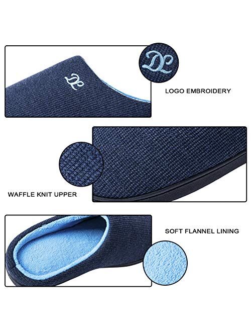 DL Mens-Memory-Foam-Slippers, Slip on Bedroom Slippers for Mens Indoor Outdoor, Men's House Slippers Non-Slip Hard Rubber Sole, Warm Soft Flannel Lining Man Slippers Blac