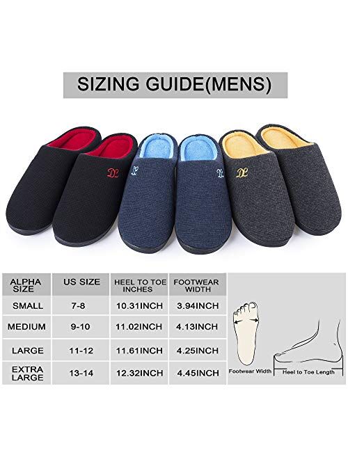 DL Mens-Memory-Foam-Slippers, Slip on Bedroom Slippers for Mens Indoor Outdoor, Men's House Slippers Non-Slip Hard Rubber Sole, Warm Soft Flannel Lining Man Slippers Blac