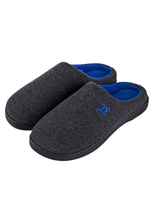 DL Mens-Memory-Foam-Slippers, Slip on Bedroom Slippers for Mens Indoor Outdoor, Men's House Slippers Non-Slip Hard Rubber Sole, Warm Soft Flannel Lining Man Slippers Blac