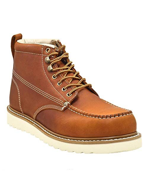 Golden Fox Work Boots 6" Men's Moc Toe Wedge Comfortable Boot for Construction