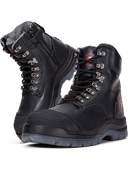 Work Boots for Men,8 inch,Steel Toe,Side Zipper,Slip Resistant Safety Oiled Leather Shoes,Static Control,Non Slip,Breathable,Quick Dry,Anti-Fatigue