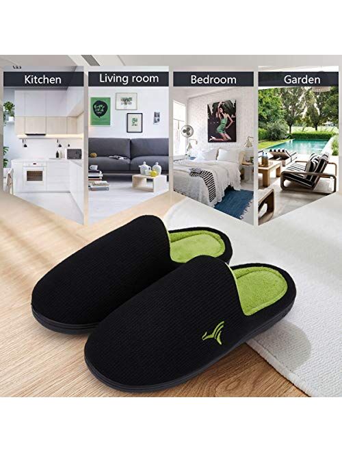 VIFUUR Women's Men's Memory Foam Slippers Plush Lining Anti-Skid House Shoes Indoor