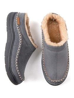 Zigzagger Men's Fuzzy Microsuede Moccasin Style Slippers Indoor/Outdoor Fluffy House Shoes