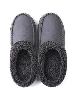 ULTRAIDEAS Men's Cozy Memory Foam Moccasin Suede Slippers with Fuzzy Plush Wool-Like Lining, Slip on Mules Clogs House Shoes with Indoor Outdoor Anti-Skid Rubber Sole