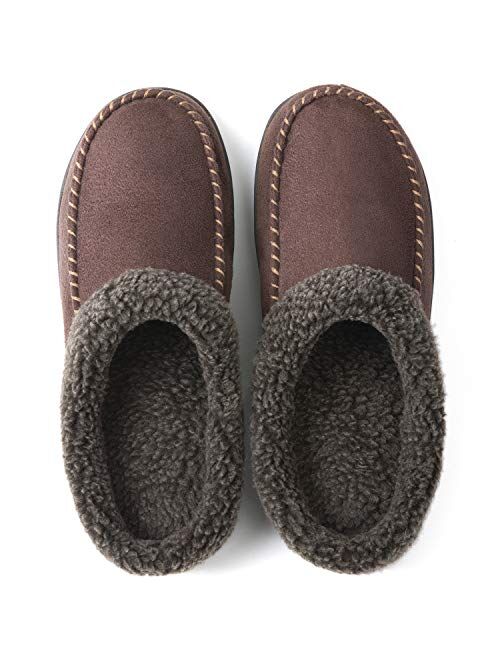 ULTRAIDEAS Men's Cozy Memory Foam Moccasin Suede Slippers with Fuzzy Plush Wool-Like Lining, Slip on Mules Clogs House Shoes with Indoor Outdoor Anti-Skid Rubber Sole