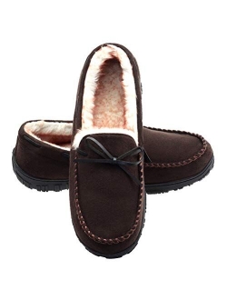 LA PLAGE Mens Slippers Moccasin for Men Indoor/Outdoor Plush Lining Microsuede Slip On House Shoes