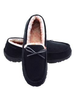 LA PLAGE Mens Slippers Moccasin for Men Indoor/Outdoor Plush Lining Microsuede Slip On House Shoes