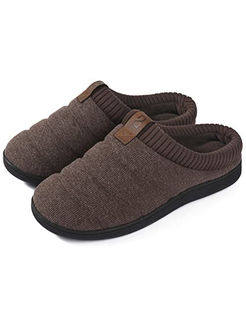 ZIZOR Men's Memory Foam Wool-Like Lining Slipper with Short Faux Fur Collar House Shoes Indoor Outdoor Slip on Clogs