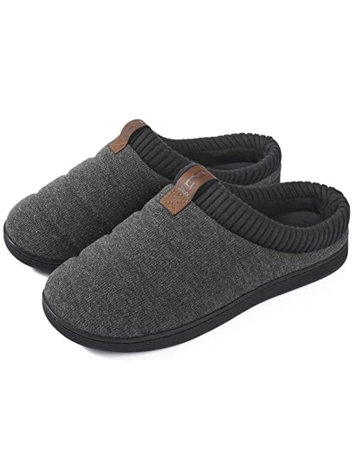 ZIZOR Men's Memory Foam Wool-Like Lining Slipper with Short Faux Fur Collar House Shoes Indoor Outdoor Slip on Clogs