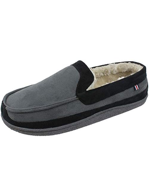 IZOD Men's Classic Two-Tone Moccasin Slipper, Winter Warm Slippers with Memory Foam, Size 8 to 13