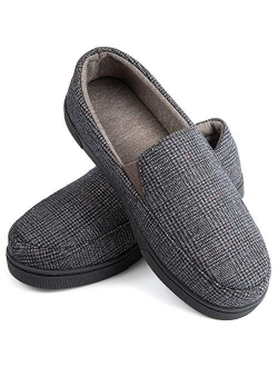 ZIZOR Mens Cozy Memory Foam Tartan Slippers, Lightweight Closed Back House Shoes with Anti-Skid Indoor Outdoor Rubber Sole