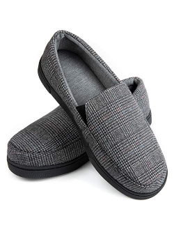 ZIZOR Mens Cozy Memory Foam Tartan Slippers, Lightweight Closed Back House Shoes with Anti-Skid Indoor Outdoor Rubber Sole