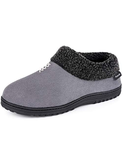 Men's Cozy Memory Foam Slippers Fluffy Micro Suede Faux Fur Fleece Lined House Shoes with Non Skid Indoor Outdoor Sole