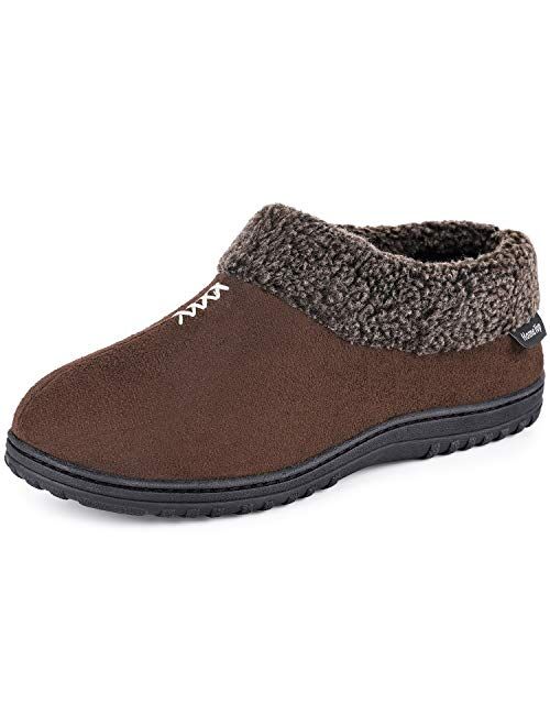 Men's Cozy Memory Foam Slippers Fluffy Micro Suede Faux Fur Fleece Lined House Shoes with Non Skid Indoor Outdoor Sole