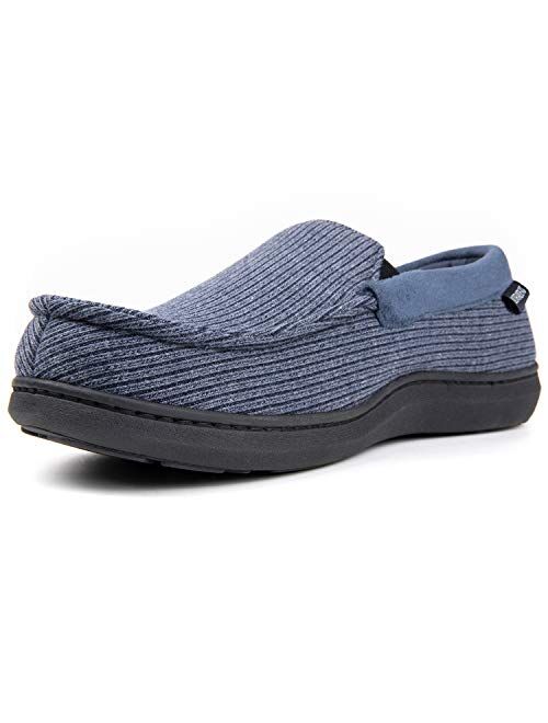 ULTRAIDEAS Men's Cozy Memory Foam Moccasin Slippers with Anti-Skid Indoor Rubber Sole, Breathable Lightweight Knitted Closed Back House Shoes