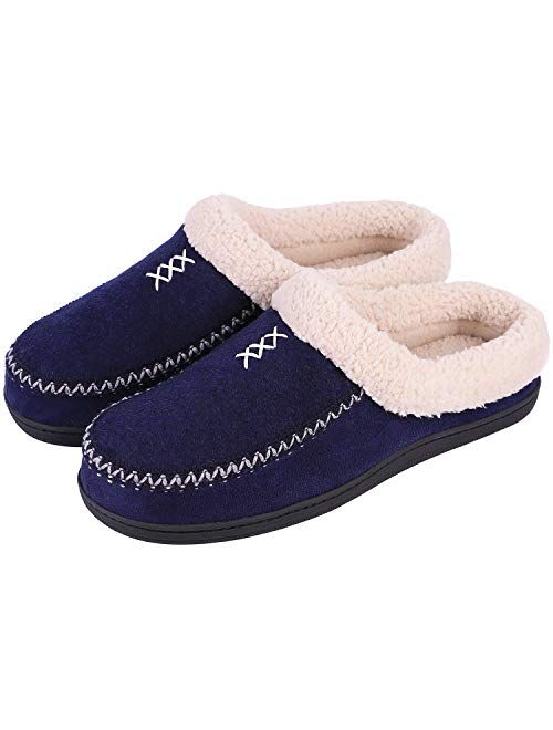 Men's Cozy Fuzzy Wool Fleece Memory Foam Slippers Slip On Clog House Shoes Indoor/Outdoor