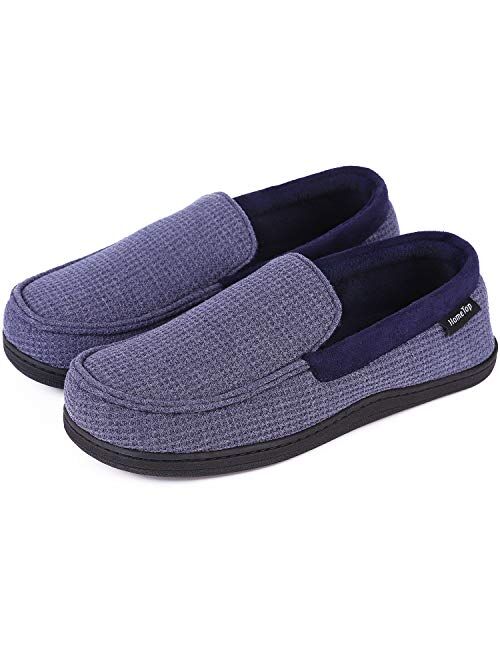 Men's Comfort Memory Foam Moccasin Slippers Breathable Cotton Knit Terry Cloth House Shoes