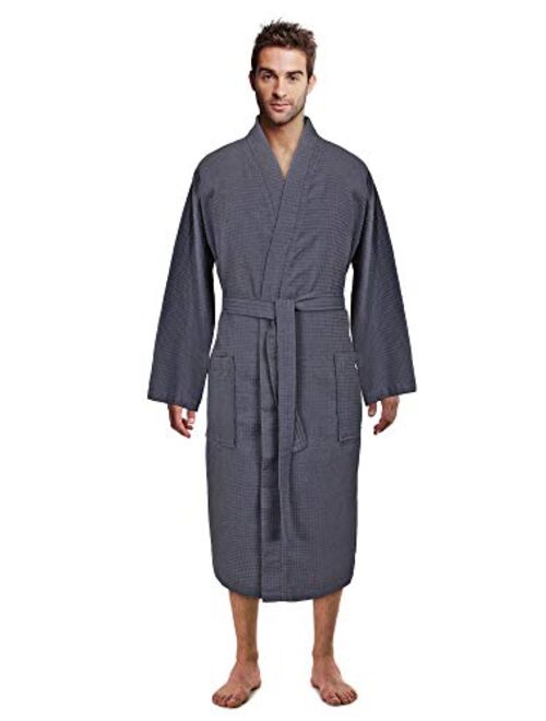 Premium Turkish Cotton Waffle Weave Lightweight Kimono Spa Bathrobe for Men