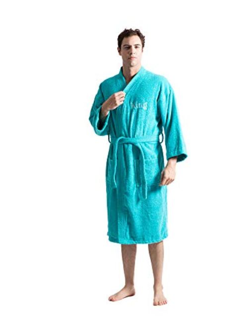 Turkuoise Men's Terry Cloth Robe Turkish Cotton Terry Kimono Collar