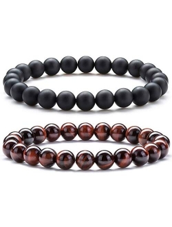 Hamoery Men Women 8mm Natural Stone Lava Rock Diffuser Bracelet Elastic Yoga Agate Beads Bracelet Bangle-21014