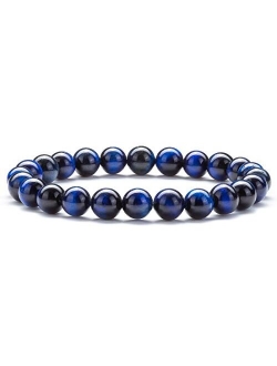 Hamoery Men Women 8mm Natural Stone Lava Rock Diffuser Bracelet Elastic Yoga Agate Beads Bracelet Bangle-21014