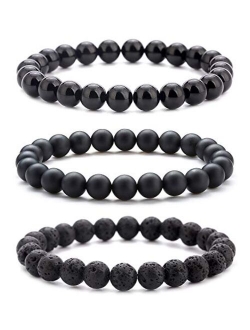 Hamoery Men Women 8mm Natural Stone Lava Rock Diffuser Bracelet Elastic Yoga Agate Beads Bracelet Bangle-21014