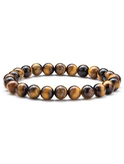 Hamoery Men Women 8mm Natural Stone Lava Rock Diffuser Bracelet Elastic Yoga Agate Beads Bracelet Bangle-21014