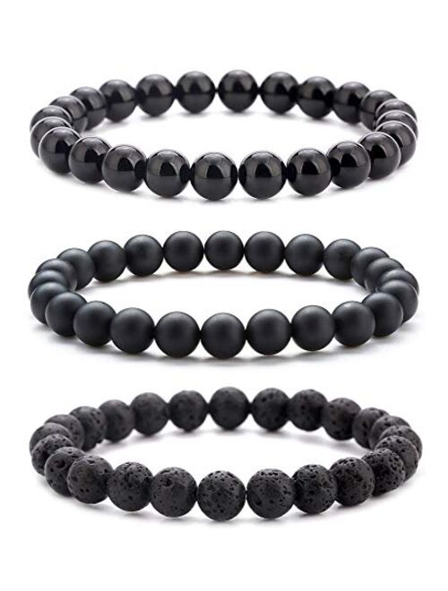 Hamoery Men Women 8mm Natural Stone Lava Rock Diffuser Bracelet Elastic Yoga Agate Beads Bracelet Bangle-21014