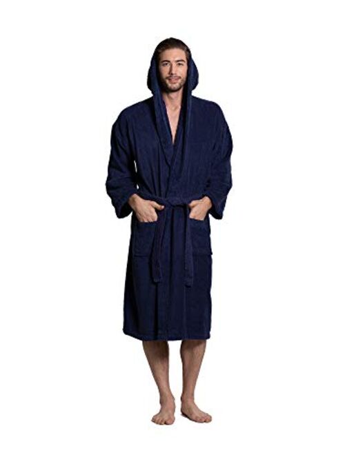 Turkuoise Men's Turkish Terry Cloth Robe, Thick Hooded Bathrobe