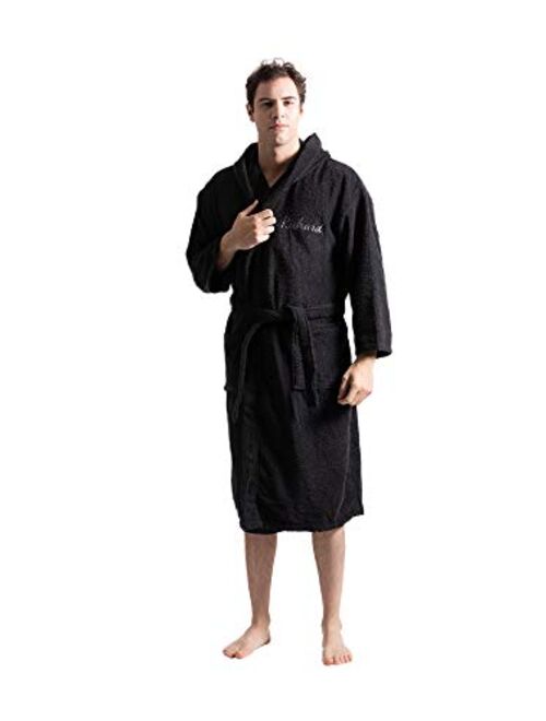 Turkuoise Men's Turkish Terry Cloth Robe, Thick Hooded Bathrobe