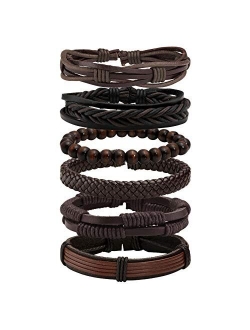 MILAKOO 6 Pcs Punk Braided Leather Bracelets for Men Women Cuff Wrap Wristbands Adjustable