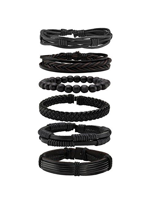 MILAKOO 6 Pcs Punk Braided Leather Bracelets for Men Women Cuff Wrap Wristbands Adjustable