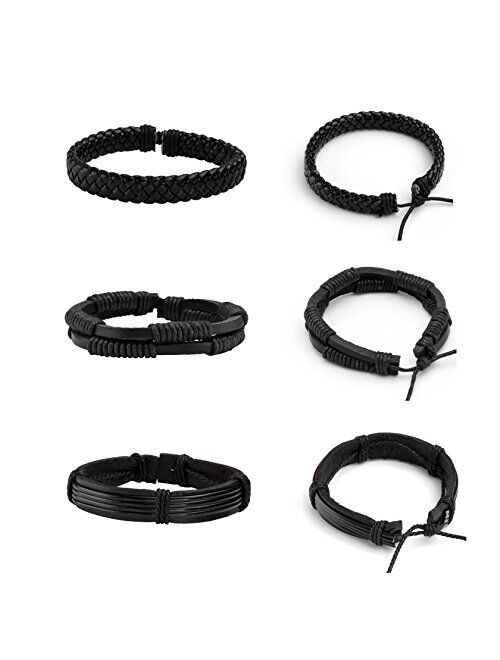 MILAKOO 6 Pcs Punk Braided Leather Bracelets for Men Women Cuff Wrap Wristbands Adjustable