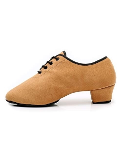 DKZSYIM Mens Classic Lace-up Leather Dance Shoes Rubber Sole Latin Modern Dancing Shoes,Model WQL