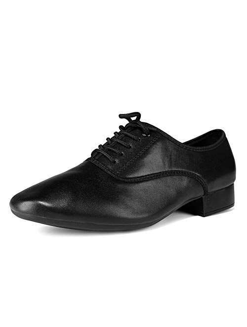 DKZSYIM Mens Classic Lace-up Leather Dance Shoes Rubber Sole Latin Modern Dancing Shoes,Model WQL